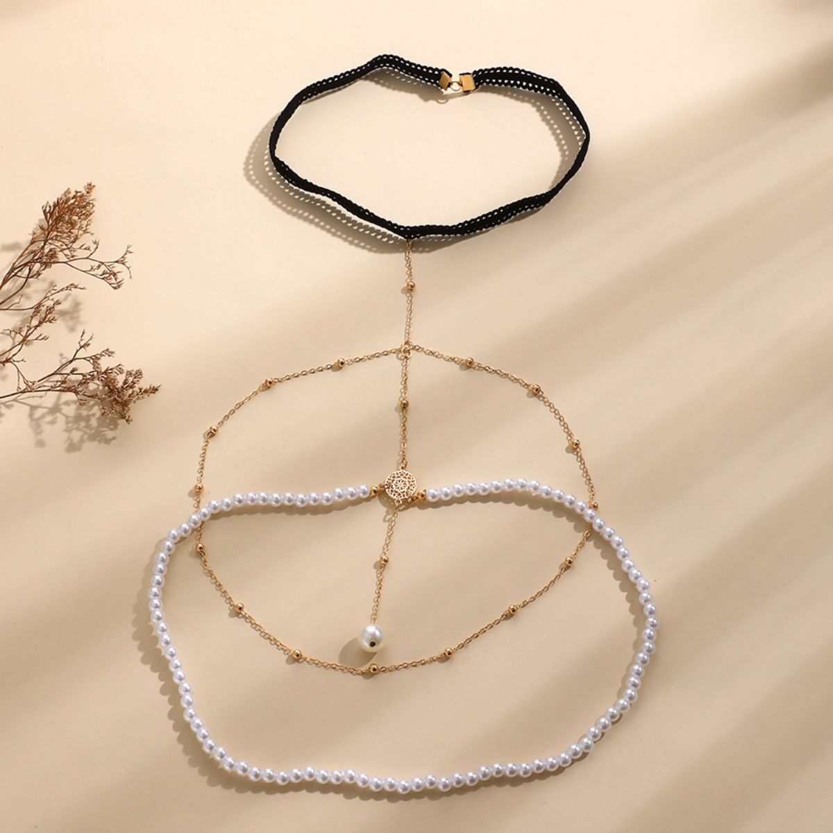 Multi-Layer Pearl Leg Chain Summer Skirt