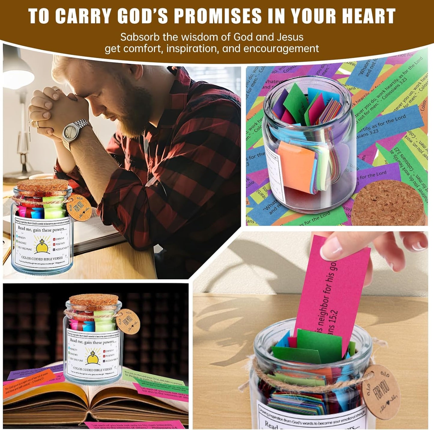 Handmade Bible Verses Jar - BUY 1 GET 1 FREE (Best Christian Gift)