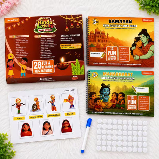 Ramayan & Mahabharat Activity Busy Books | Includes 10,000+ Epic Story & Activity Worksheets for Free!
