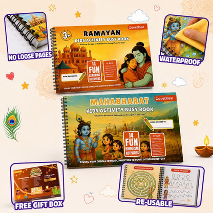 Ramayan & Mahabharat Activity Busy Books | Includes 10,000+ Epic Story & Activity Worksheets for Free!