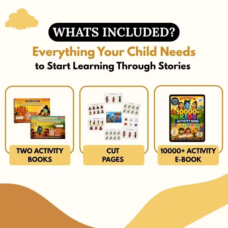 Ramayan & Mahabharat Activity Busy Books | Includes 10,000+ Epic Story & Activity Worksheets for Free!